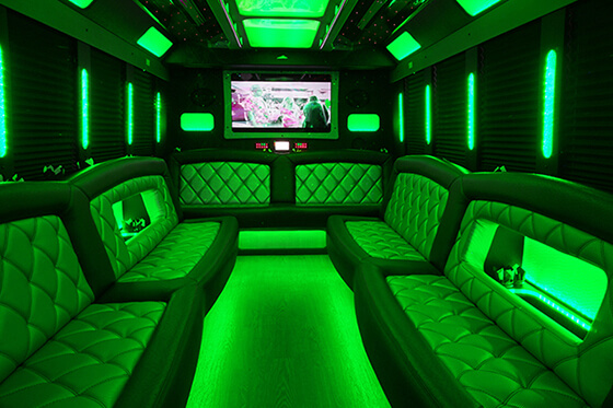 interior of a luxury charter bus